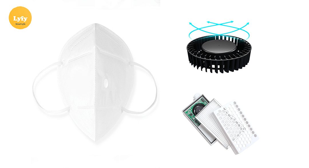 Lyfy PM2.5 HEPA Mask filtrates 99.97% particles, Ventilates with Fan and Mask Respirator valve.
